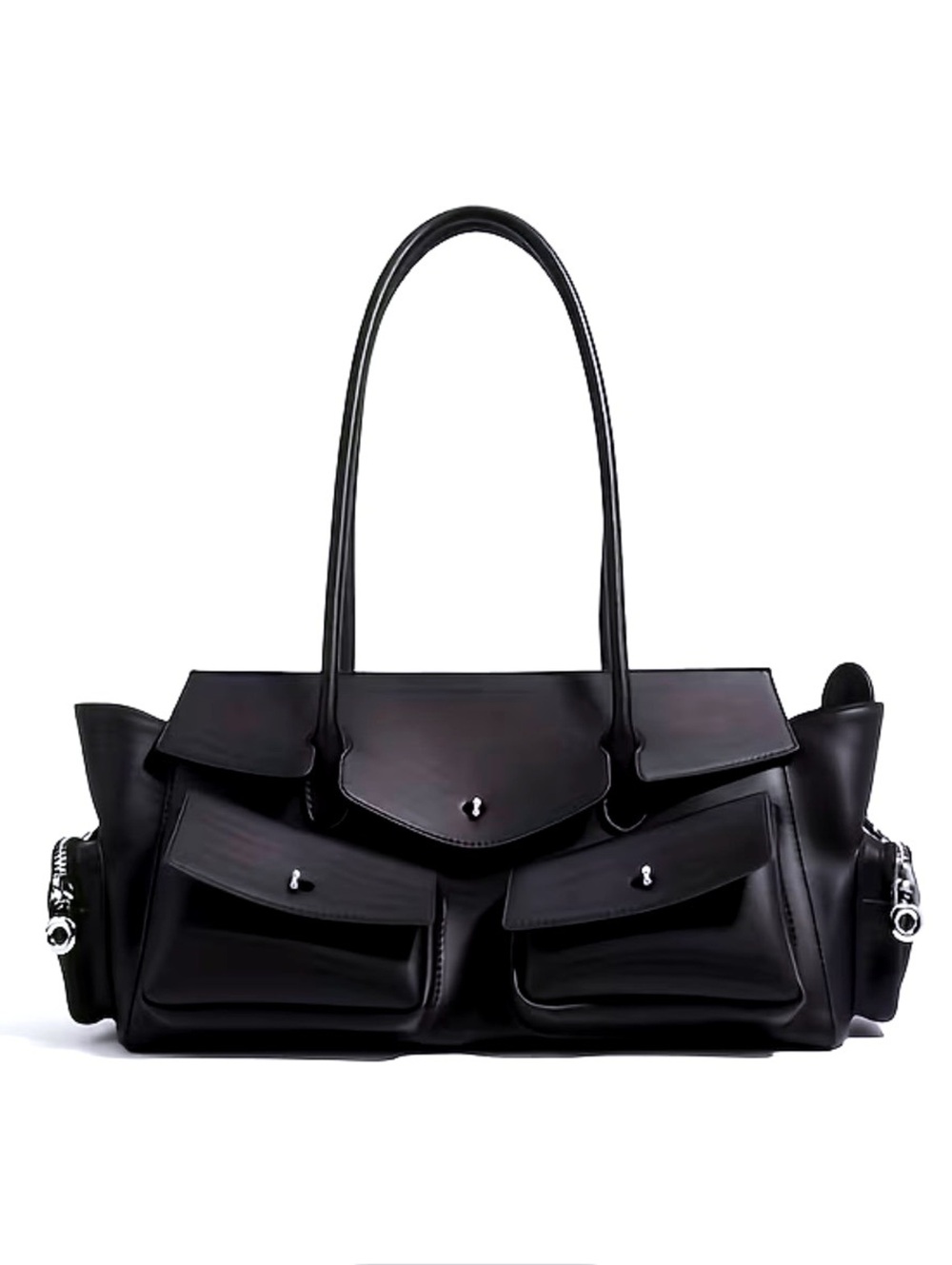 New -Chic -Top Grain Genuine Leather Shoulder Bag -Black